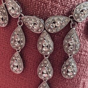 Cleopatra like rhodium plated crystal necklace and earring set- brand new